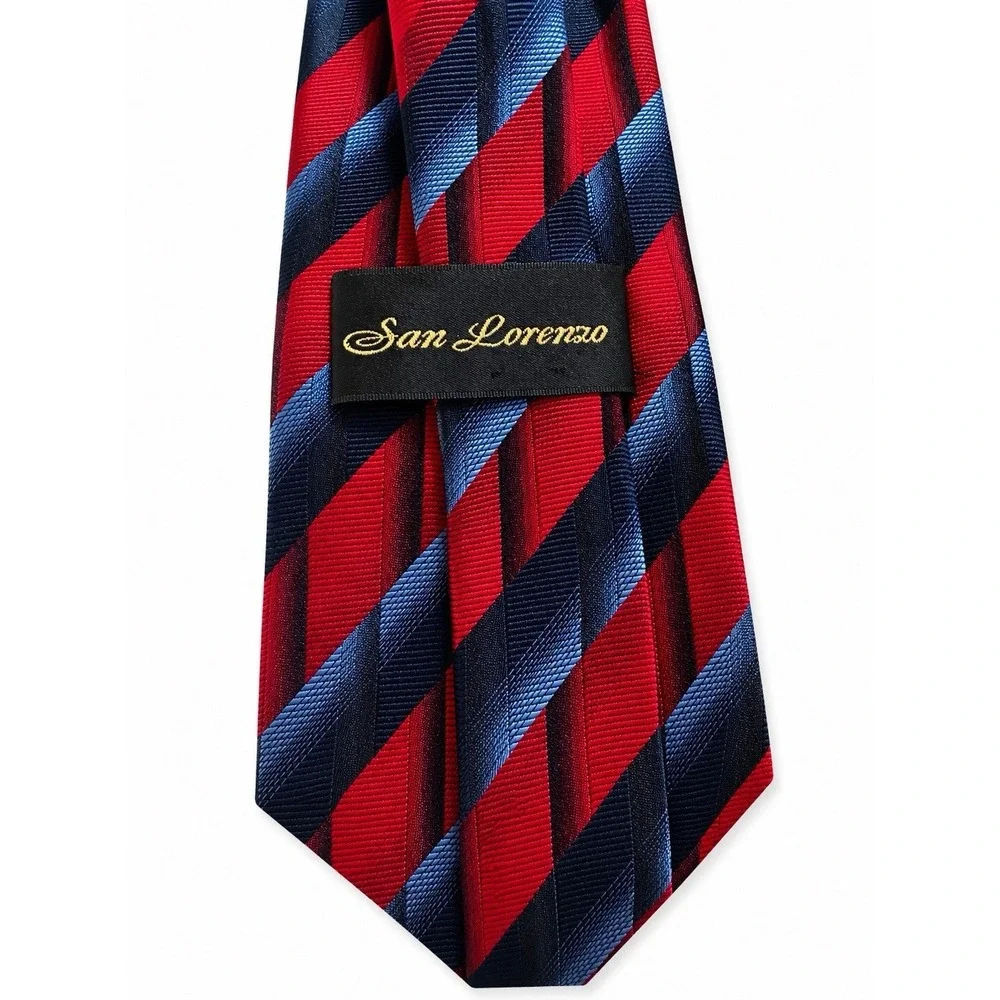 San Lorenzo 100% Silk Tie Red Navy Geometric Wide 4